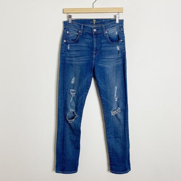 7 For All Mankind The Relaxed Skinny Distressed Jeans - Picture 1 of 9
